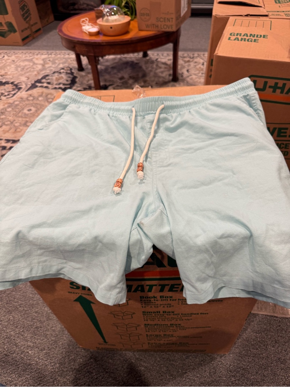 Men's Light Aqua Flat-Front Drawstring Shorts